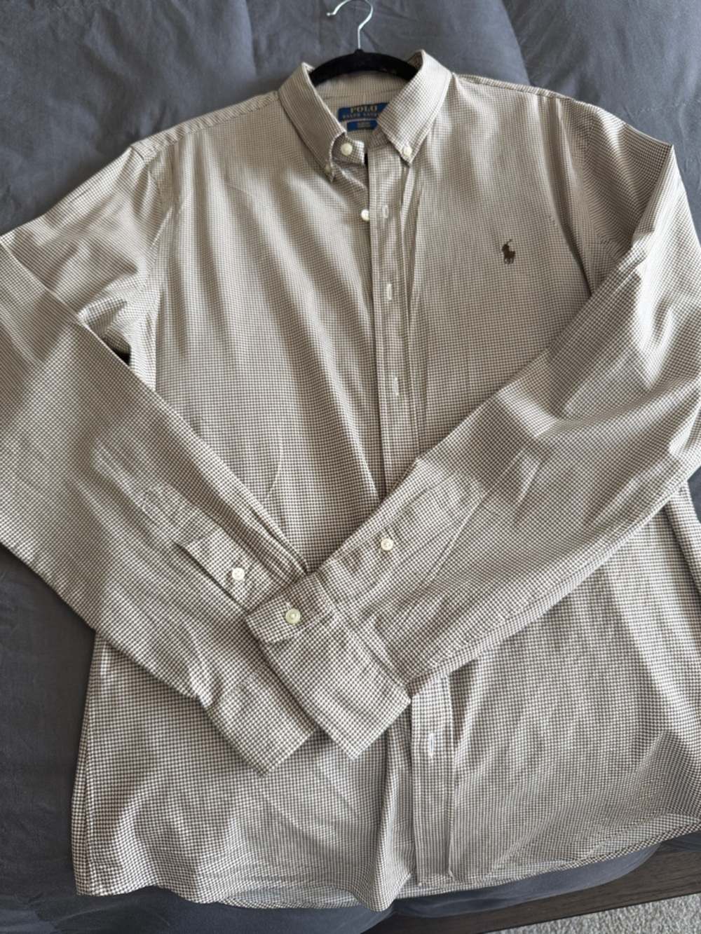Polo by Ralph Lauren Beige and White Micro-Check Button-Down Shirt